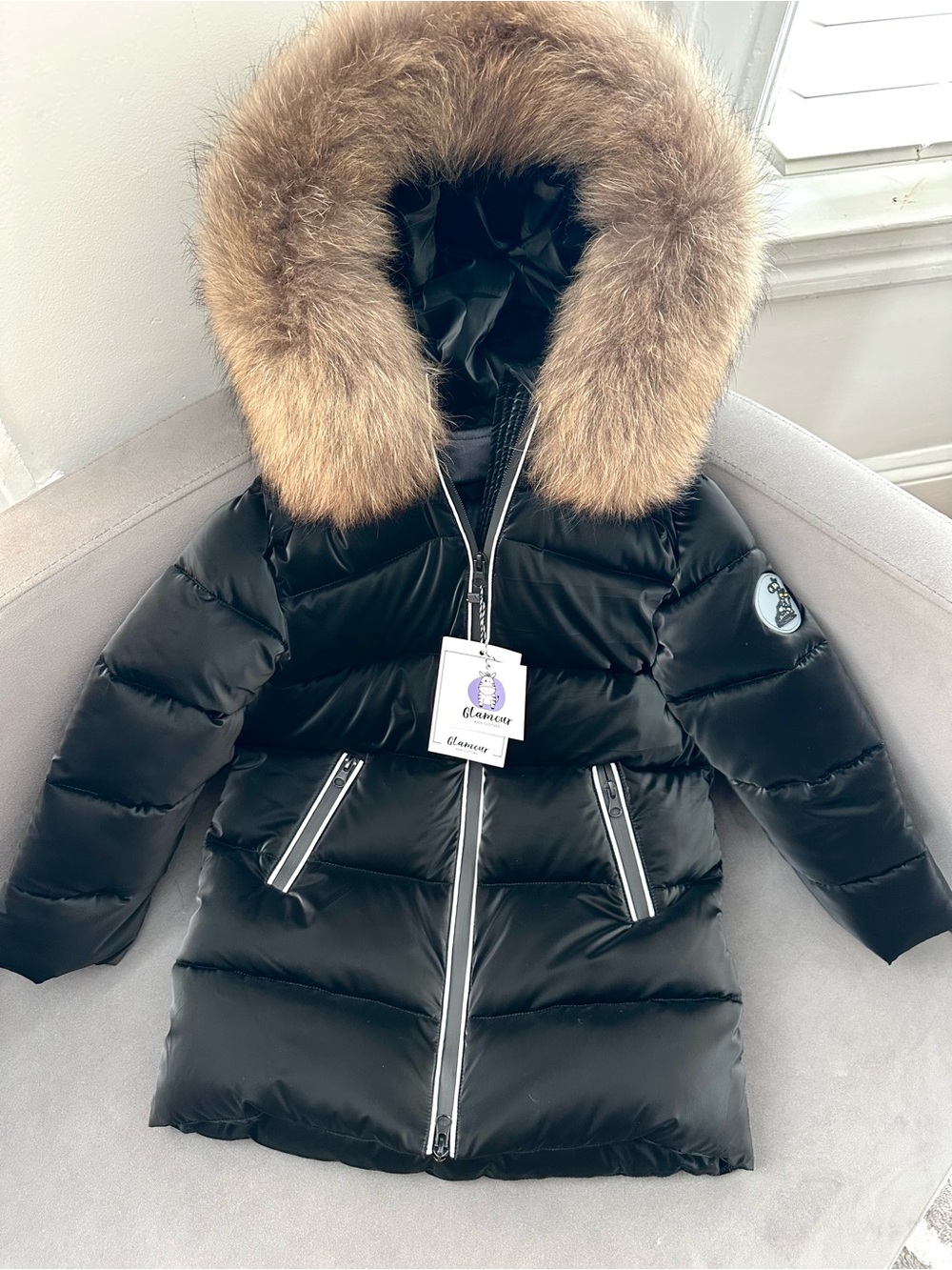 New Glamorous children's winter down jacket for a girl 5-6 years natural fur